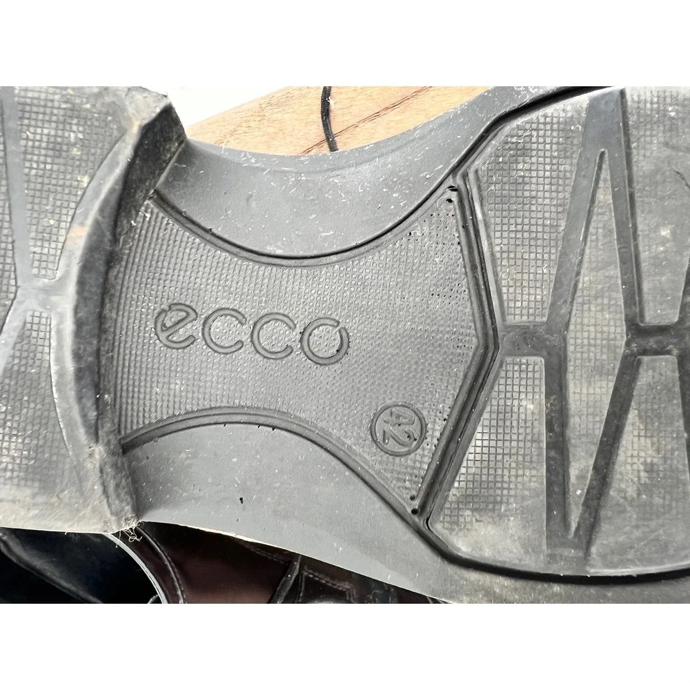 ECCO Mens Black Leather Derby Shoes Lace Up Shock Point Dress Shoes Size 42